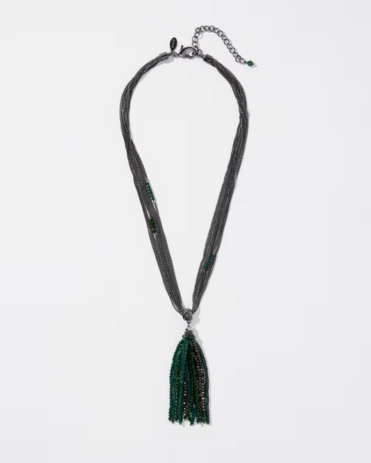 CHICO'S GREEN TASSEL NECKLACE