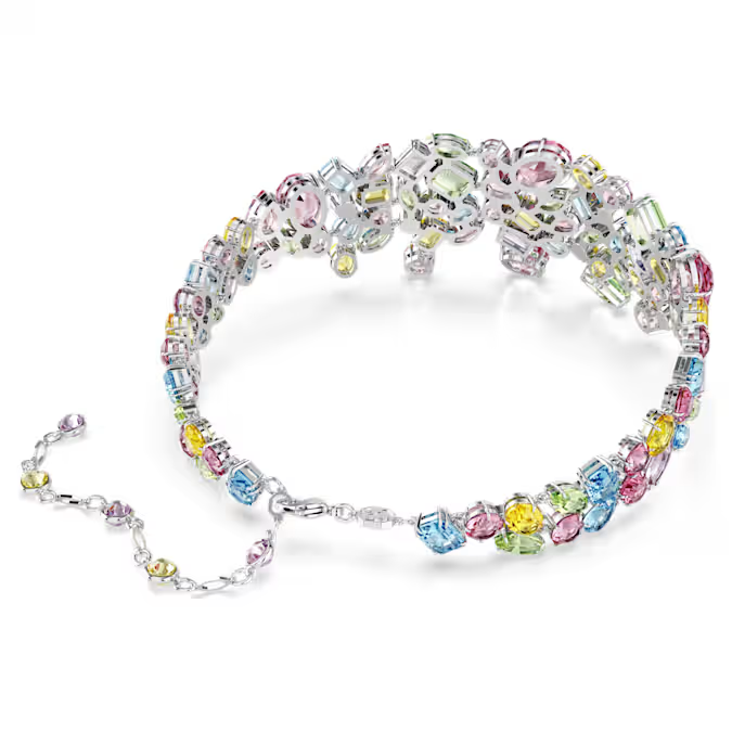 Swarovski Gema choker Mixed cuts, Multicolored, Rhodium plated