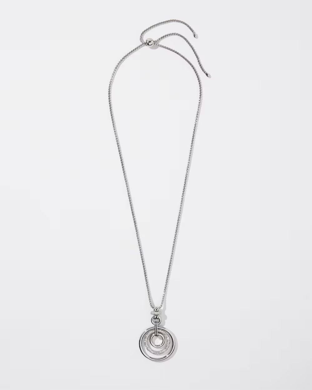 CHICO'S ADJUSTABLE SILVER TONE PENDANT NECKLACE