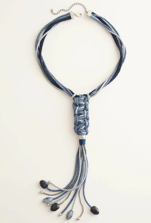 CHICO'S BEADED BLUE BRAIDED PENDANT NECKLACE