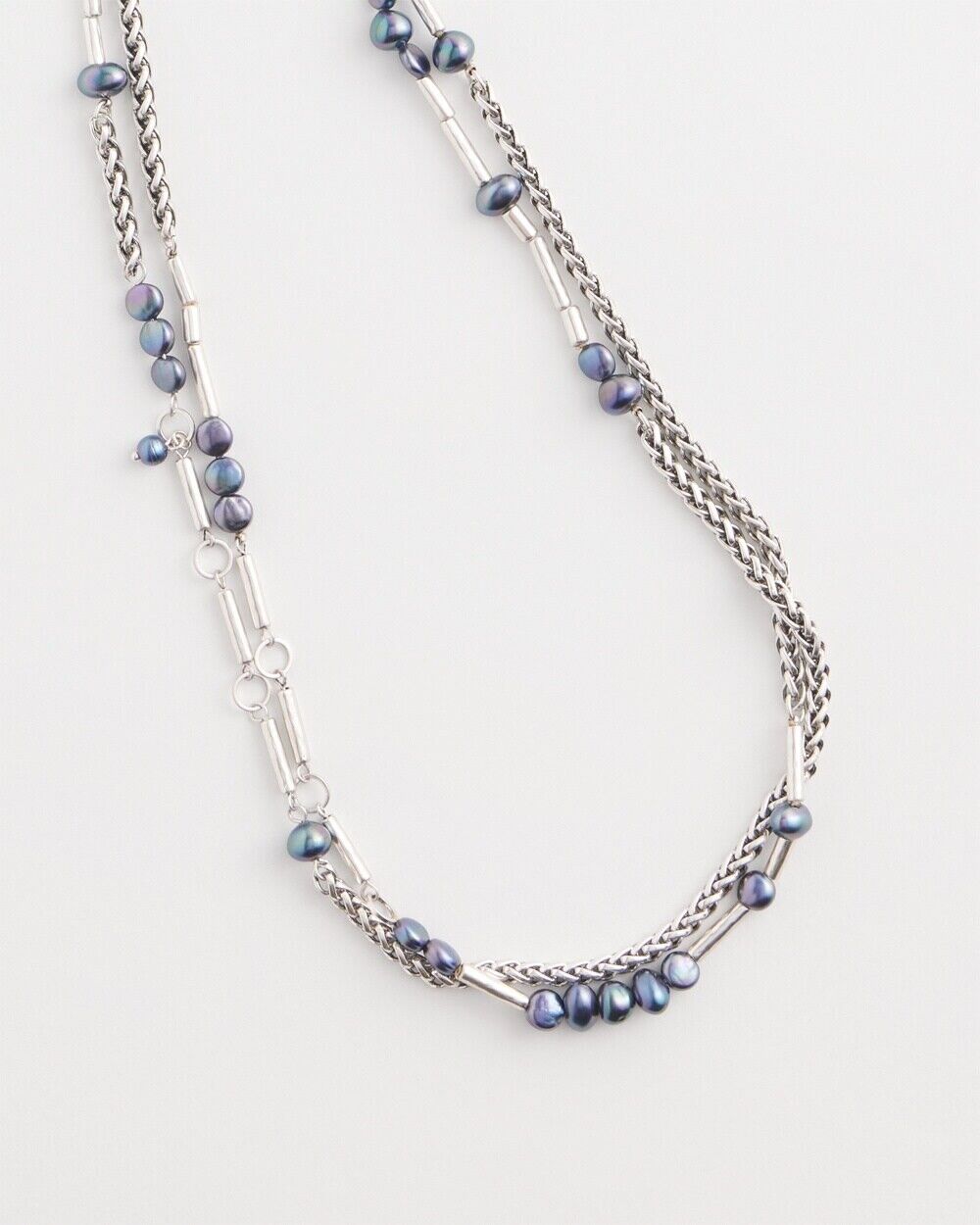 CHICO'S SILVER TONE & PEARL NECKLACE