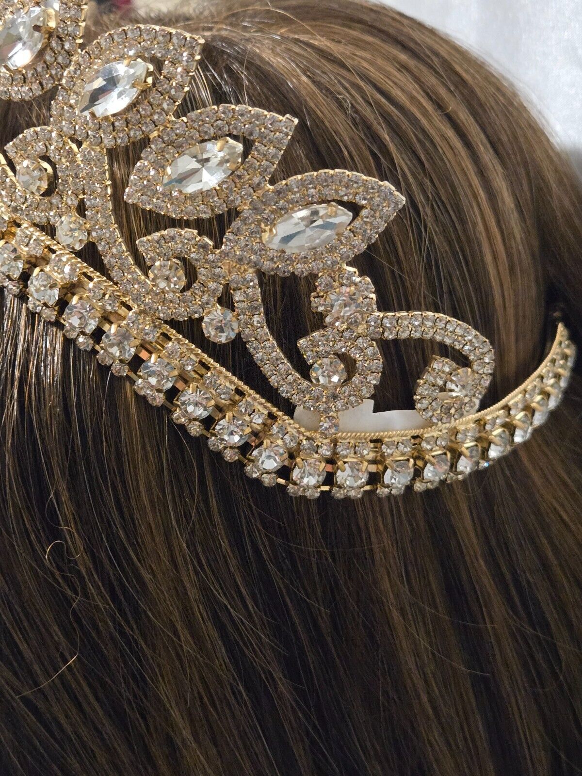 Wedding Bride, Quinceanera Tiara Elegant Golden Crown Rhinestone