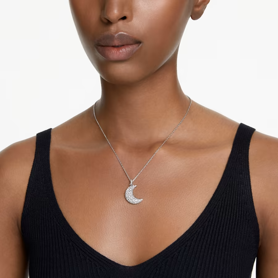 Swarovski Luna pendant Moon, White, Rhodium plated
