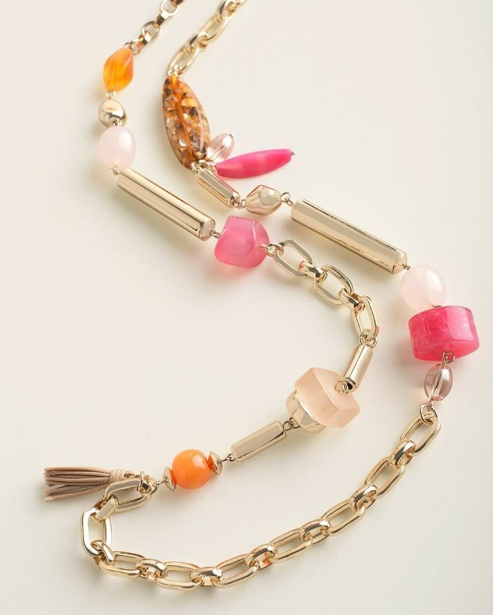 CHICO'S LONG FIERY GOLD-TONE NECKLACE