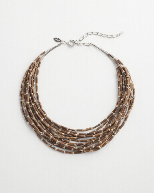 CHICO'S WOOD BEAD ILLUSION NECKLACE