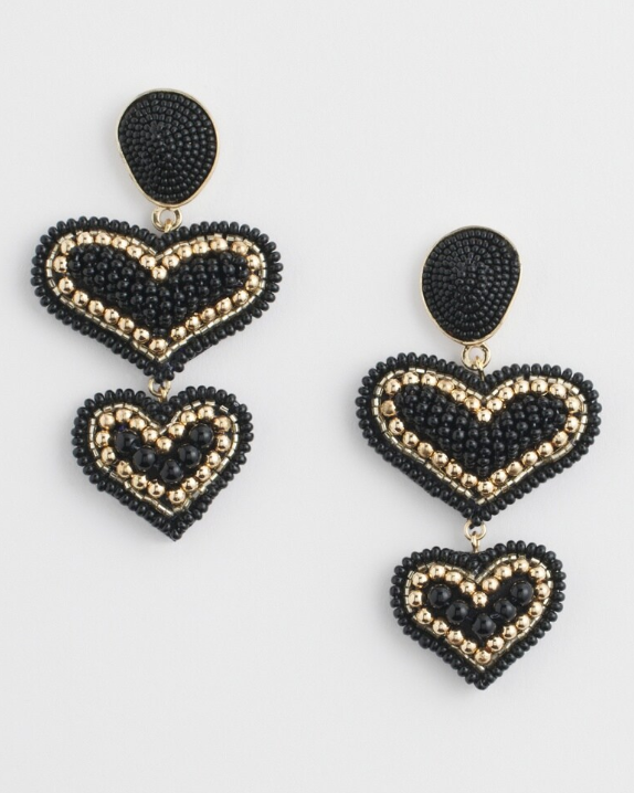 CHICO'S BLACK SEED BEAD HEART EARRINGS