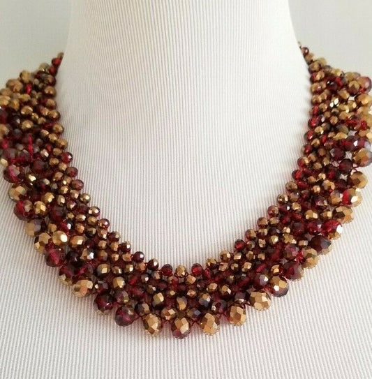 CHICO'S RED SPARKLE BIB NECKLACE