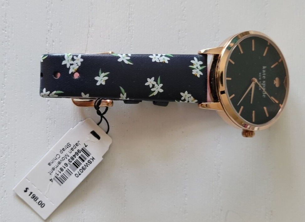 Kate Spade New York Metro Navy Three-Hand Floral Leather Watch