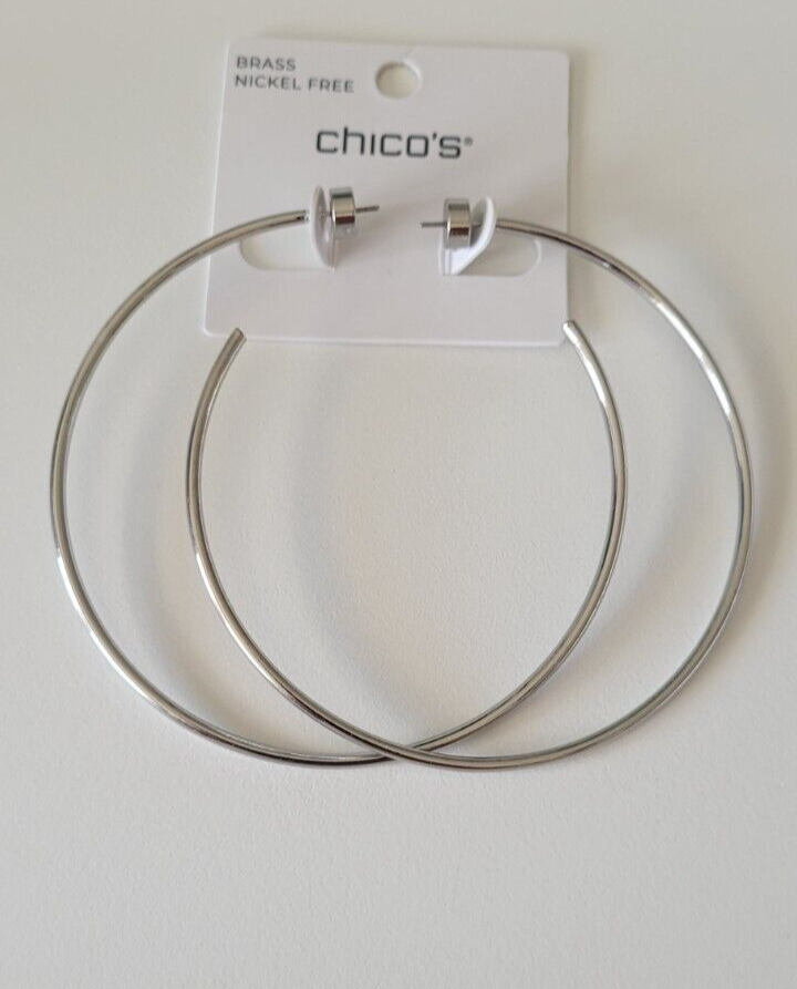 CHICO'S 3" SILVER TONE HOOPS EARRINGS