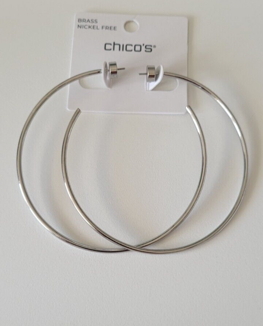 CHICO'S 3" SILVER TONE HOOPS EARRINGS