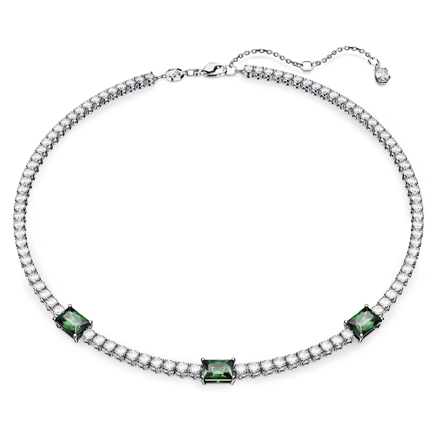 Swarovski Matrix Tennis necklace Mixed cuts, Green, Rhodium plated