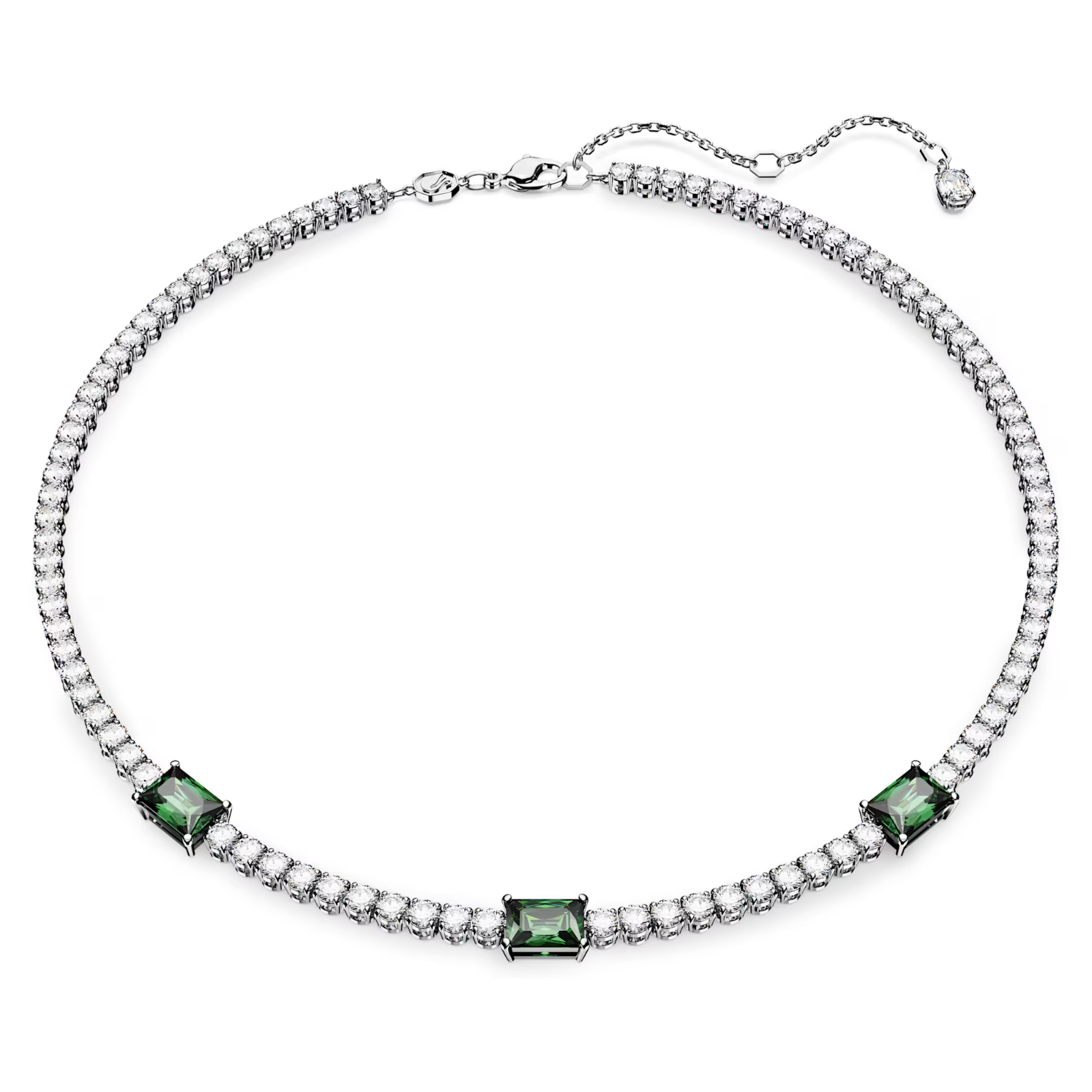 Swarovski Matrix Tennis necklace Mixed cuts, Green, Rhodium plated