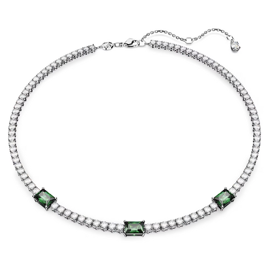 Swarovski Matrix Tennis necklace Mixed cuts, Green, Rhodium plated