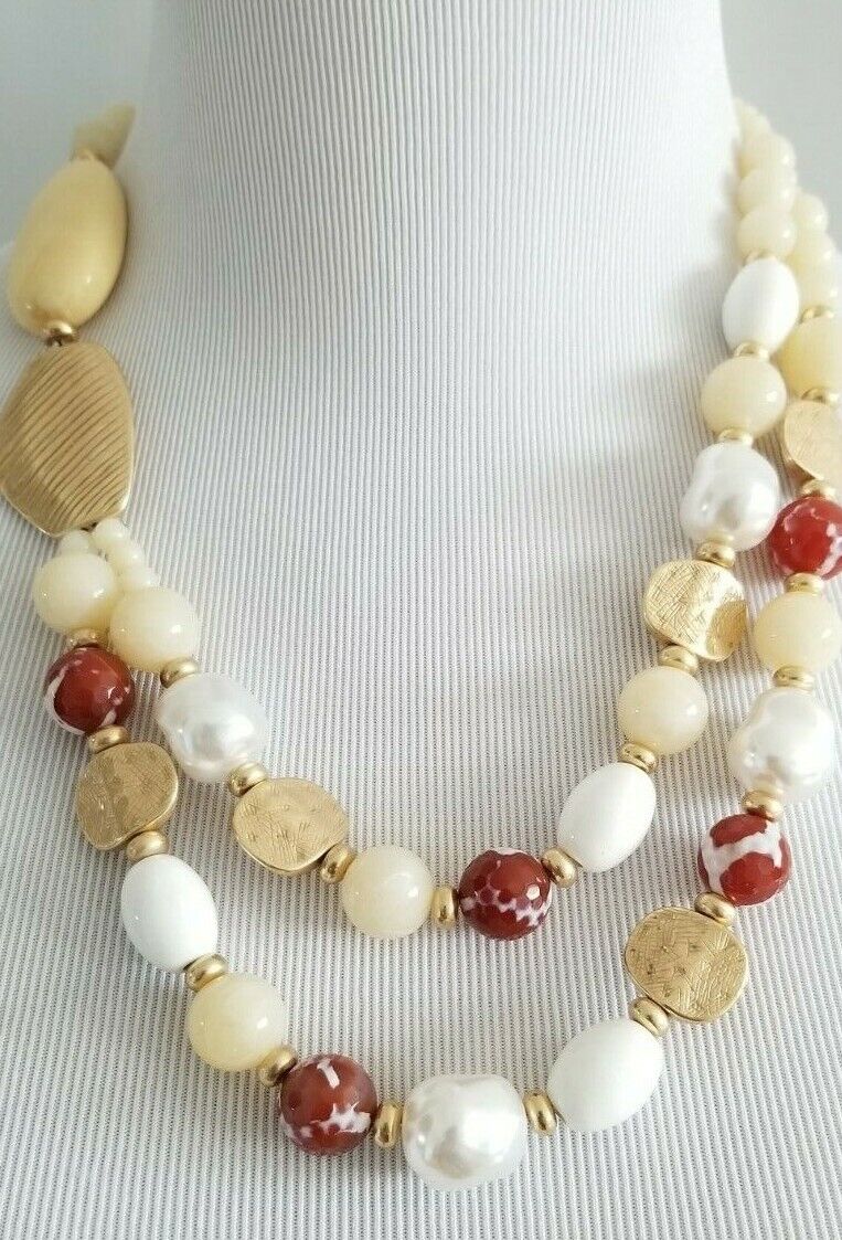 CHICO'S NEUTRAL CREAM BIB NECKLACE