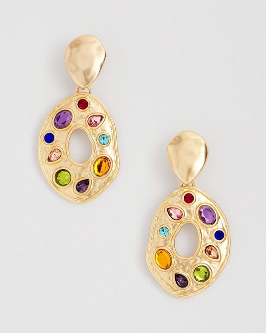 CHICO'S MULTICOLOR GOLD TONE CLIP ON DROP EARRINGS