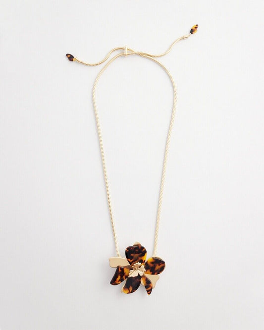 CHICO'S FAUX TORTOISE FLORAL PENDANT NECKLACE