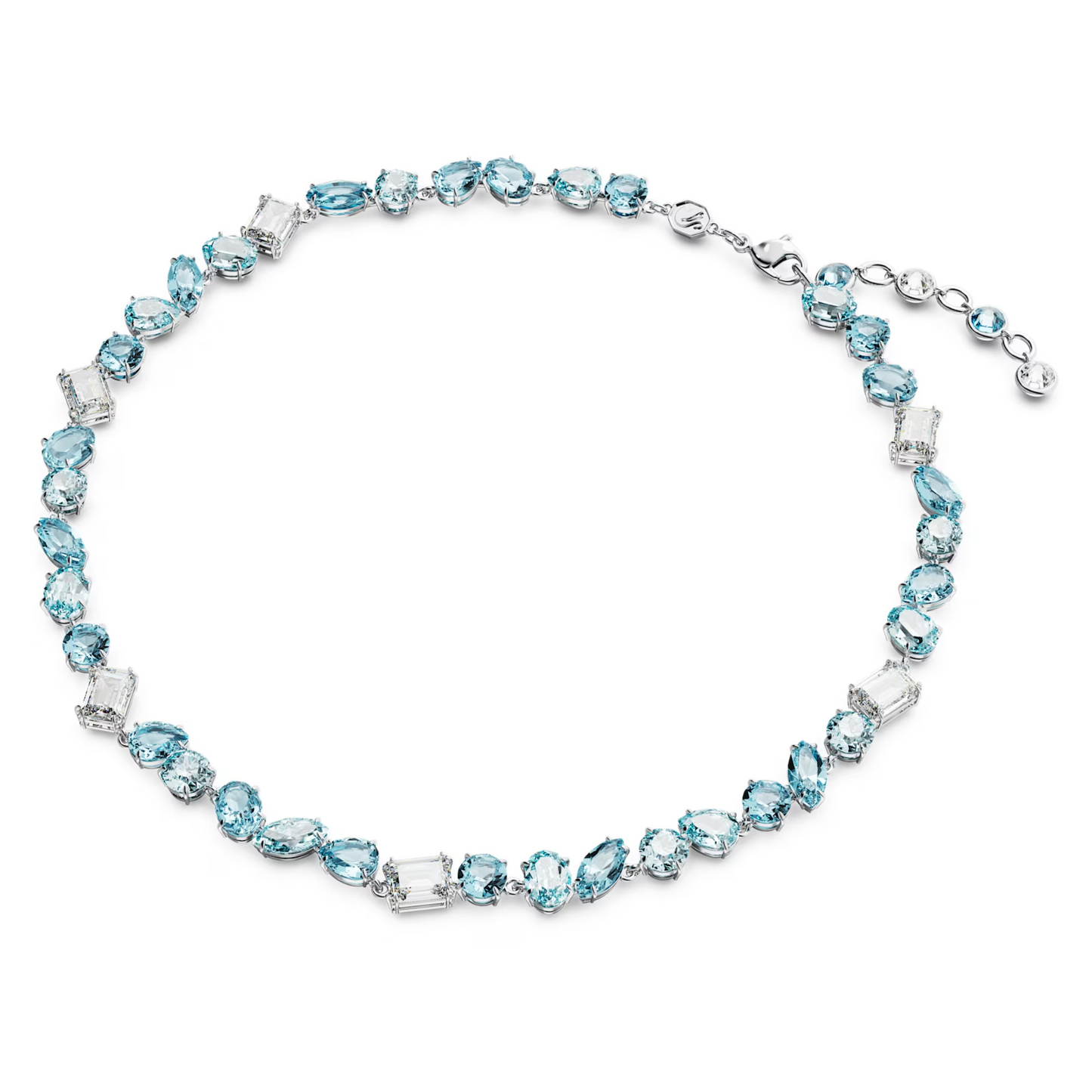 Swarovski Gema necklace Mixed cuts, Blue, Rhodium plated