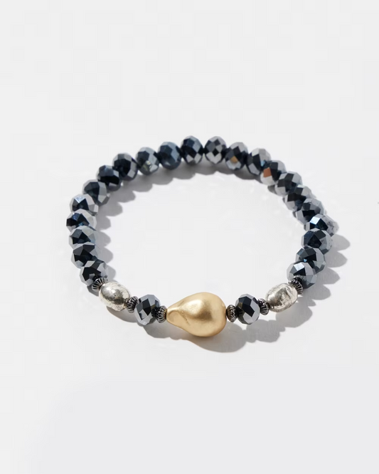 CHICO'S FAUX PEARL & GOLD TONE STRETCH BRACELET