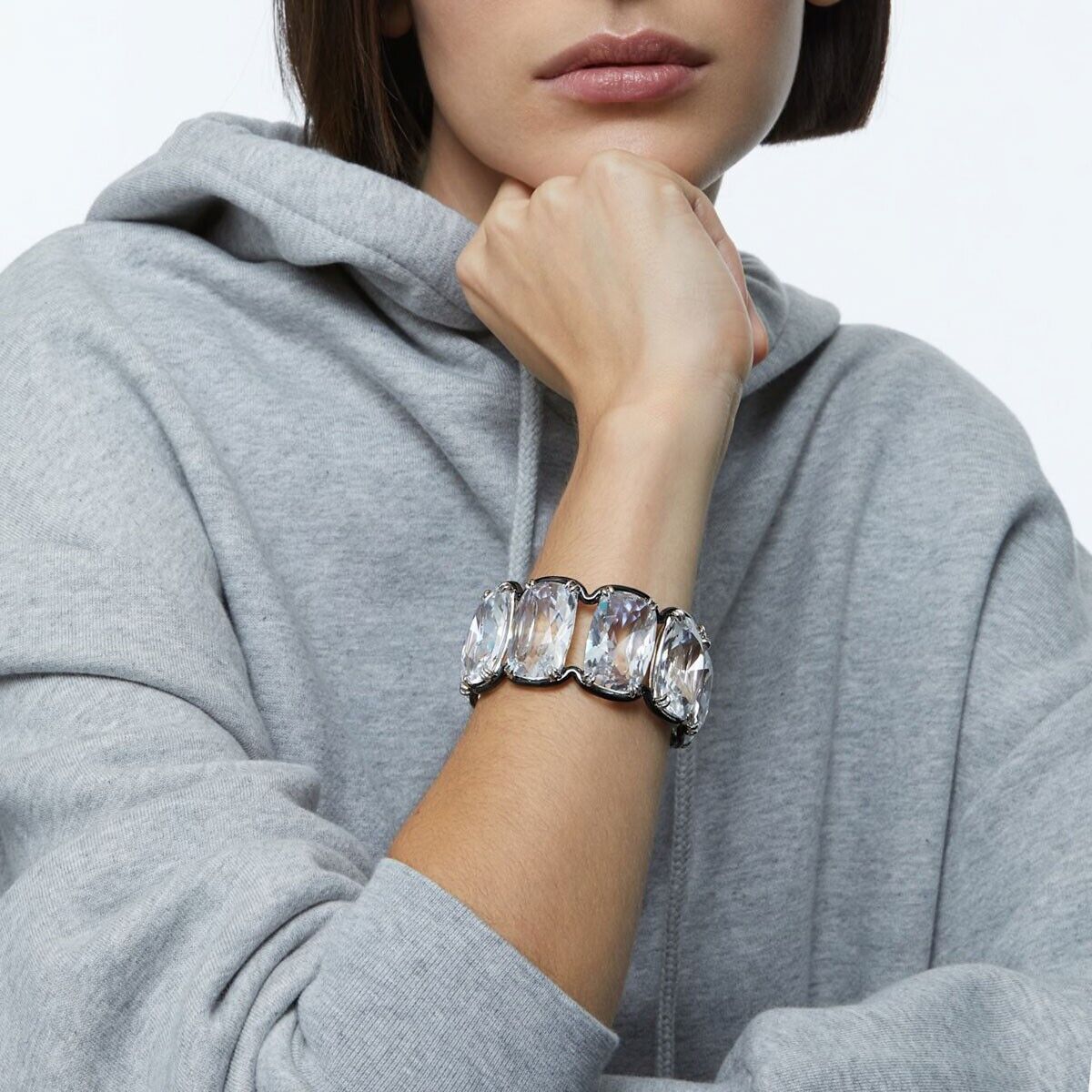 Swarovski Harmonia cuff, Oversized floating crystals, White, Mixed metal finish