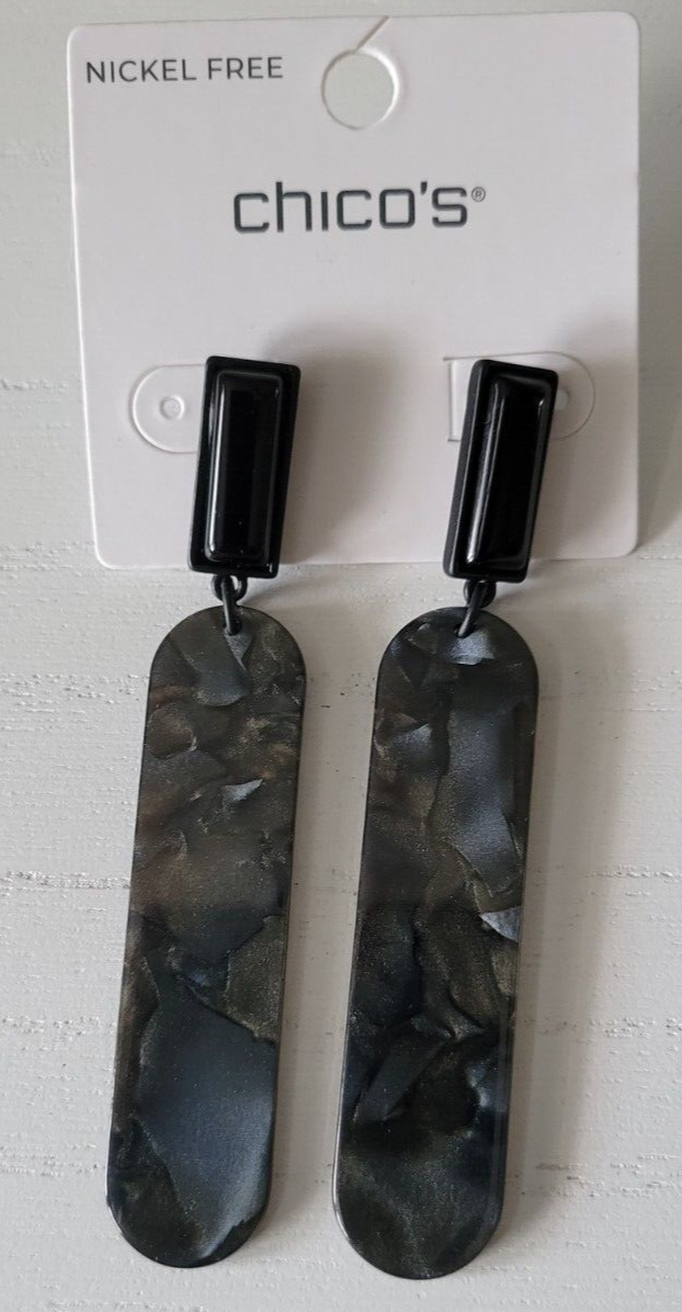CHICO'S BLACK & GRAY LINEAR POST EARRINGS