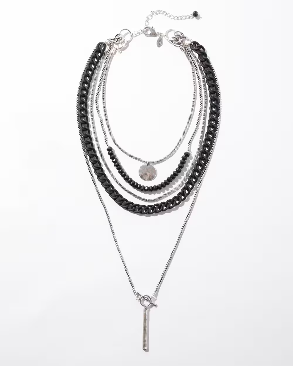 CHICO' S BLACK & SILVER TONE CONVERTIBLE NECKLACE