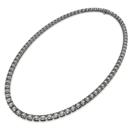 Swarovski Millenia necklace Square cut, Long, Gray, Ruthenium plated
