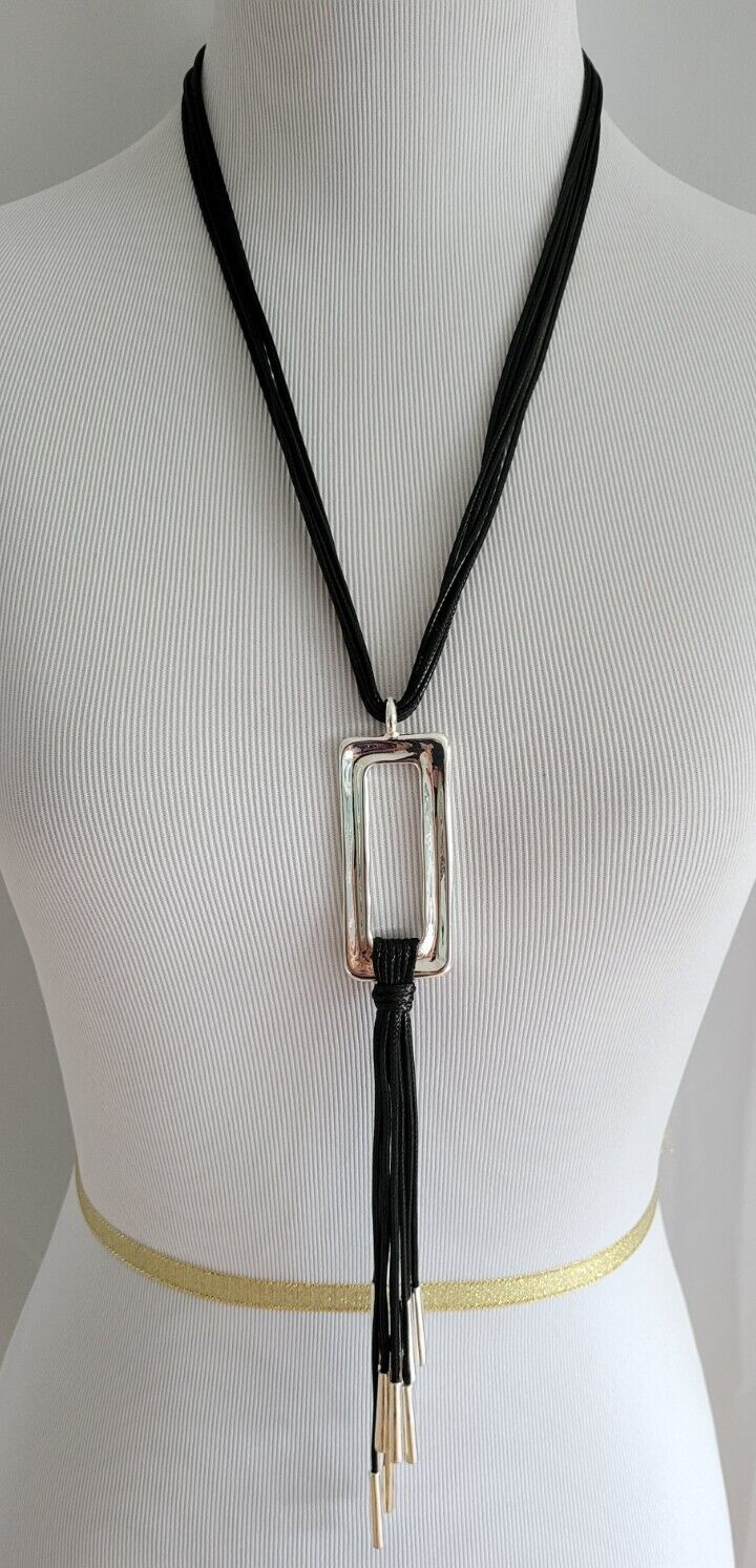 CHICO' S BLACK & SILVER TONE Y- NECKLACE