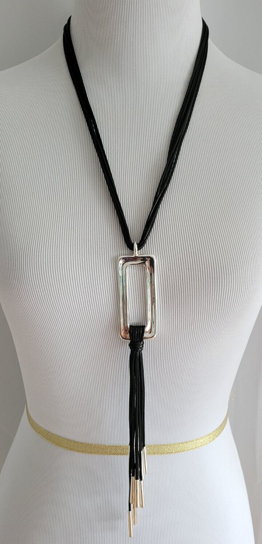 CHICO' S BLACK & SILVER TONE Y- NECKLACE