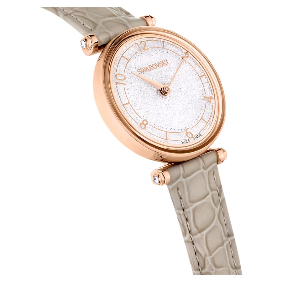 Swarovski Crystalline Wonder watch Swiss Made, Leather strap, Beige, Rose gold