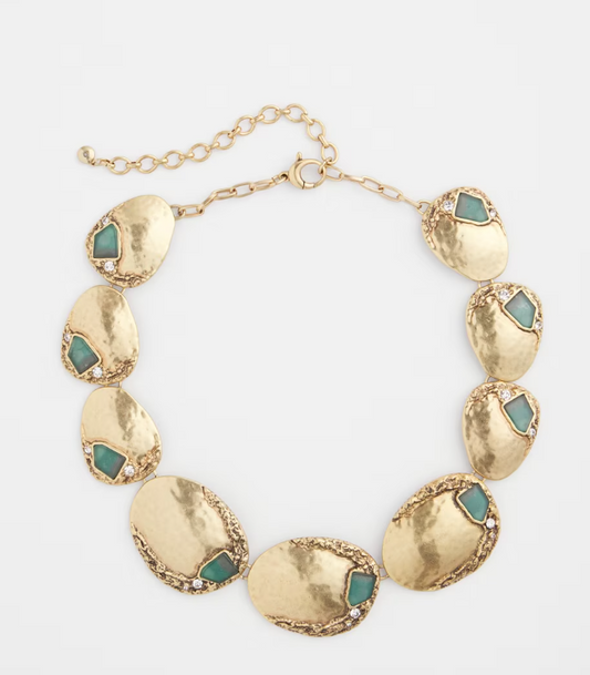 CHICO'S AQUA & GOLD COLLAR NECKLACE