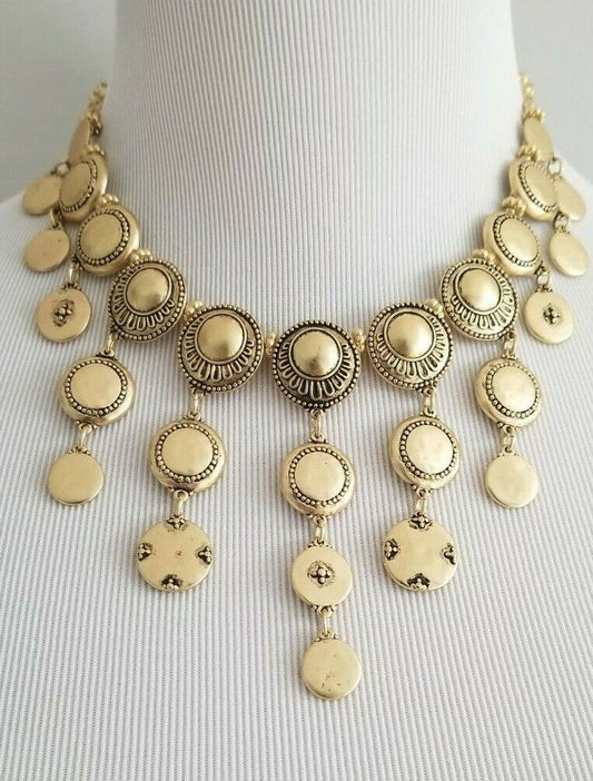 CHICO'S GOLD-TONE CIRCLET BIB NECKLACE