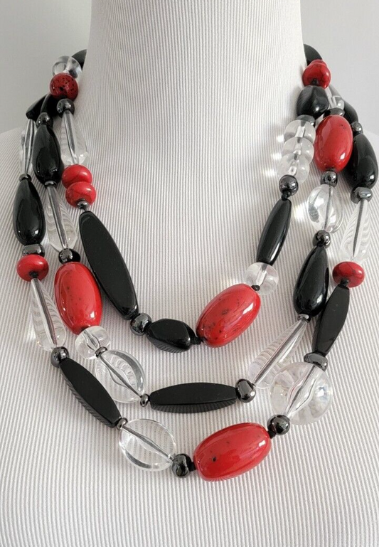 CHICO'S BLACK AND RED MULTISTRAND NECKLACE