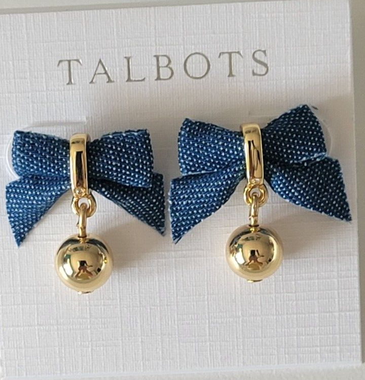 TALBOTS CHAMBRAY BOW EARRINGS