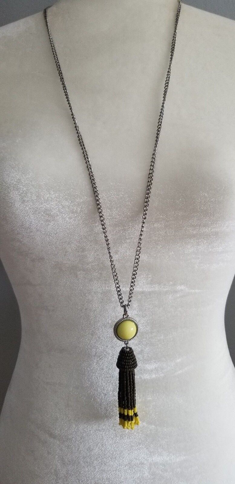 TALBOTS Cabochon & Seed-Bead Tassel Necklace