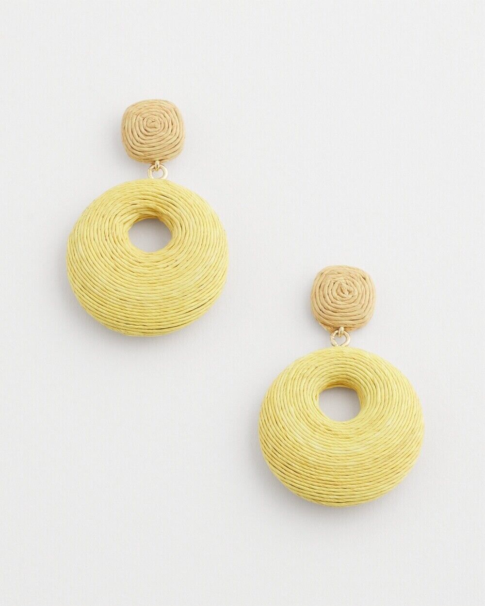 CHICO'S NO DROOP YELLOW RAFFIA DROP EARRINGS