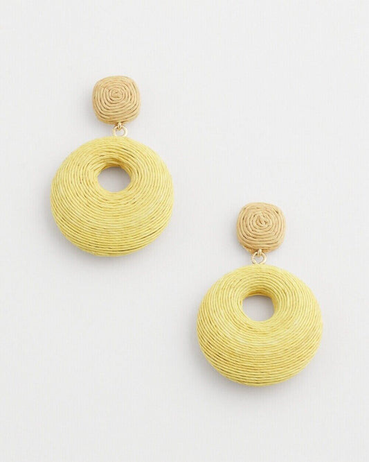 CHICO'S NO DROOP YELLOW RAFFIA DROP EARRINGS