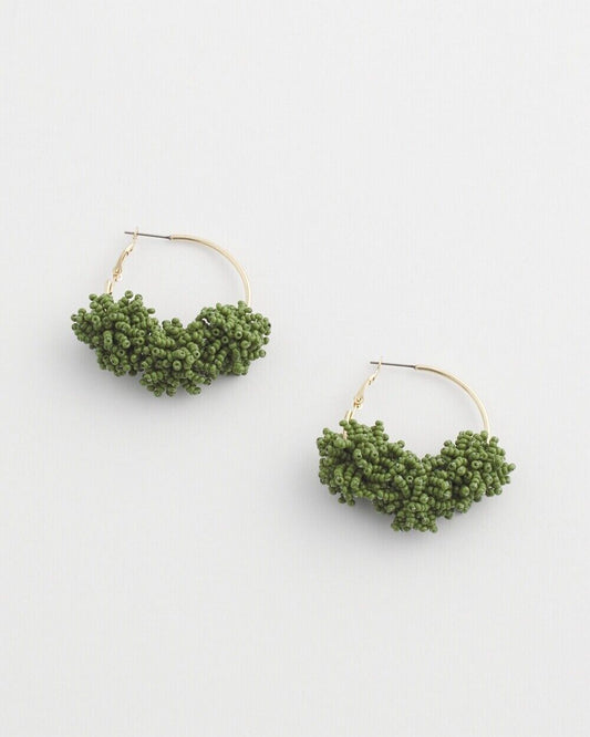 CHICO'S NO DROOP GREEN SEED BEAD CLUSTER EARRINGS