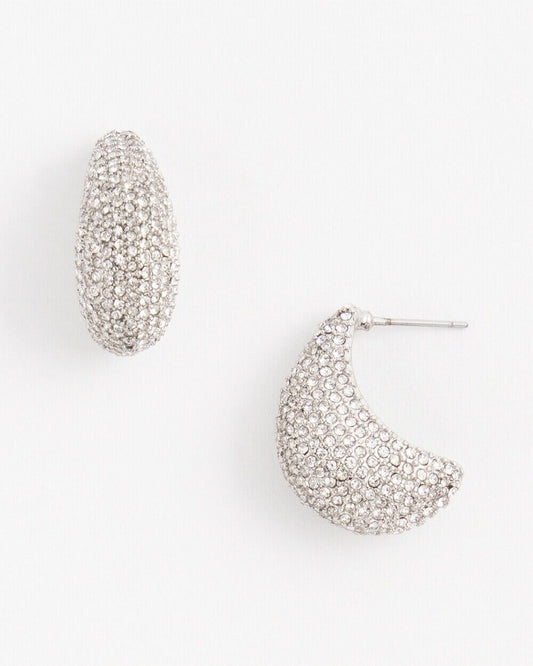 CHICO'S SILVER TONE PAVE HUGGIE EARRINGS