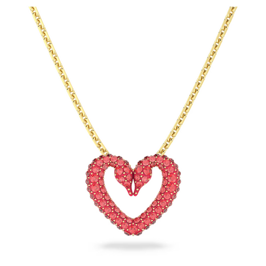 Swarovski Pavé, Heart, Small, Red, Gold-tone plated