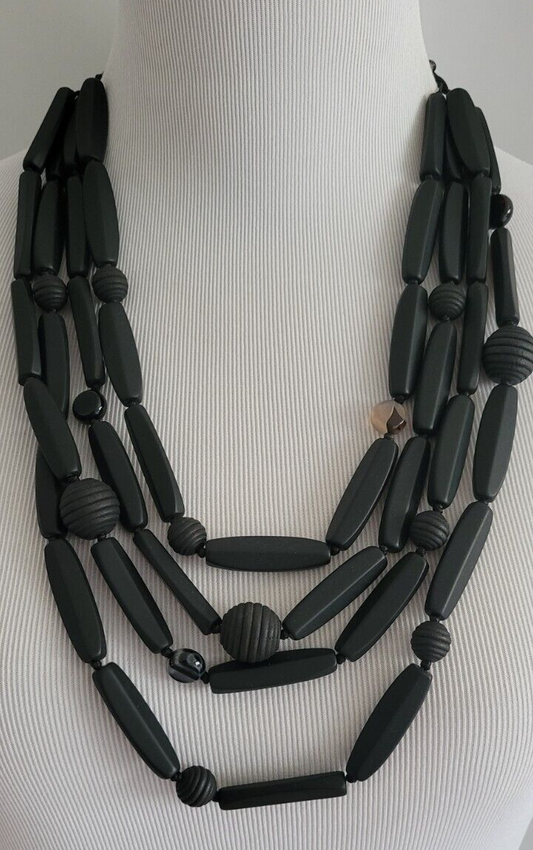CHICO'S BLACK BEADED MULTISTRAND NECKLACE