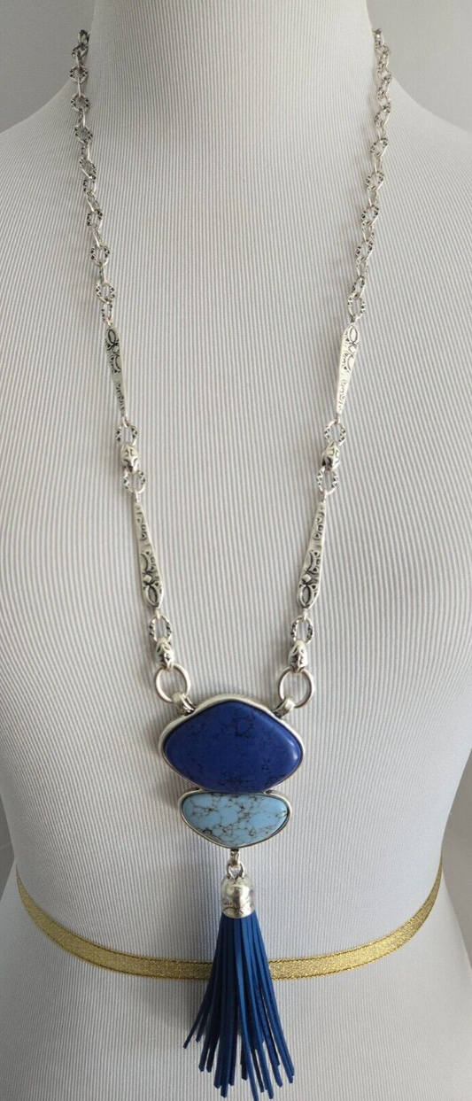 CHICO'S DENIM BLUE STONES PENDANT NECKLACE