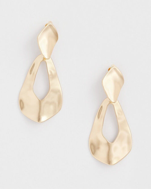 CHICO'S NO DROOP HAMMERED GOLD TONE TEARDROP CLIP EARRINGS