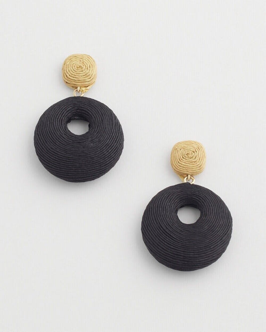 CHICO'S NO DROOP BLACK RAFFIA DROP EARRINGS