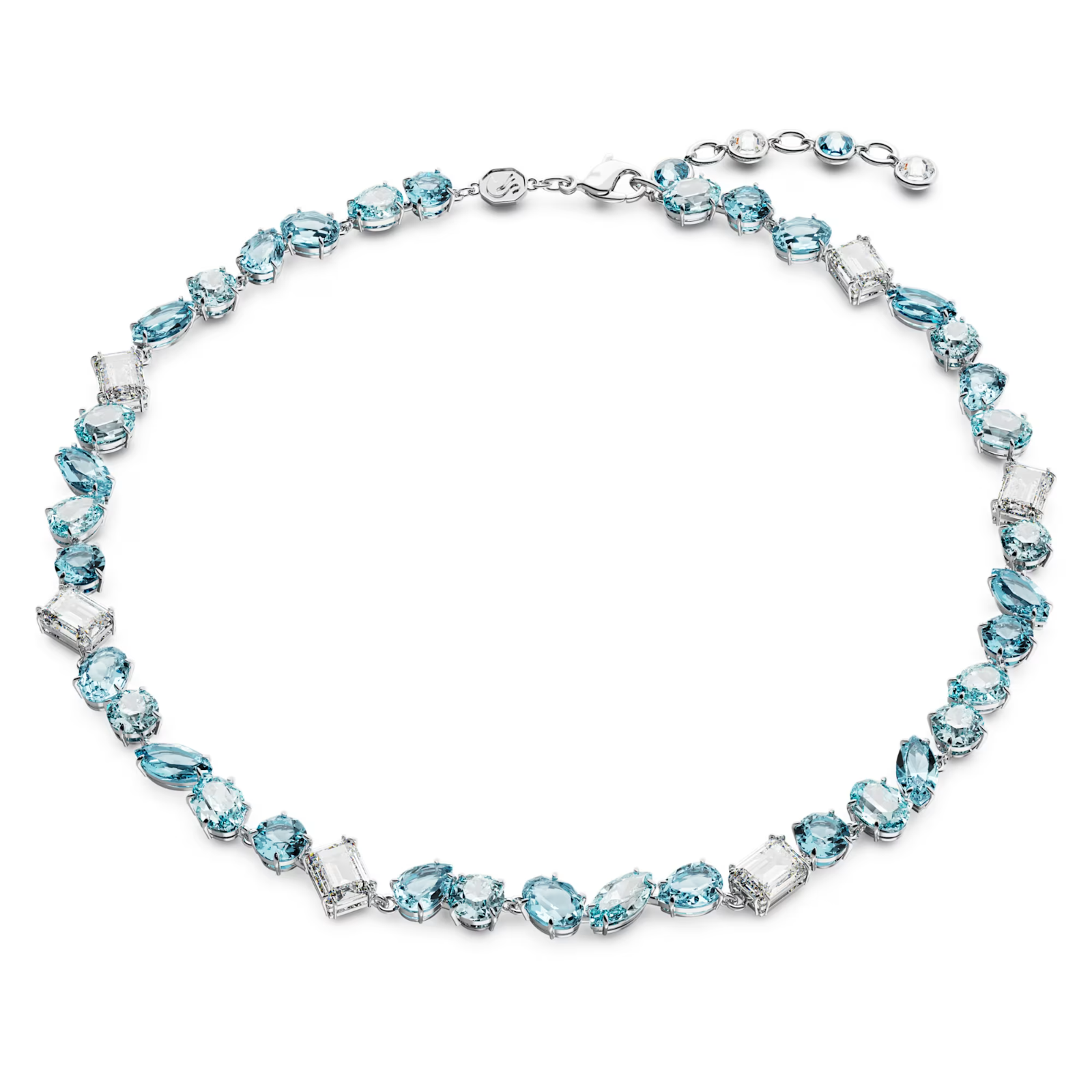 Swarovski Gema necklace Mixed cuts, Blue, Rhodium plated