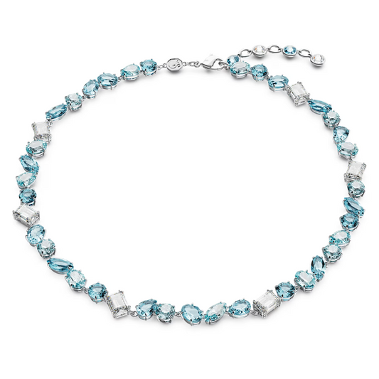 Swarovski Gema necklace Mixed cuts, Blue, Rhodium plated