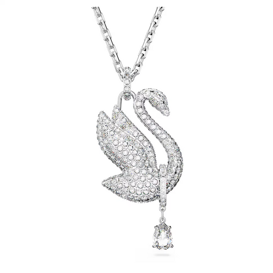 Swarovski Swan necklace Swan, Long, White, Rhodium plated