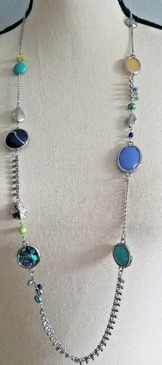 CHICO'S SILVER-TONE MULTI-COLORED STONE NECKLACE