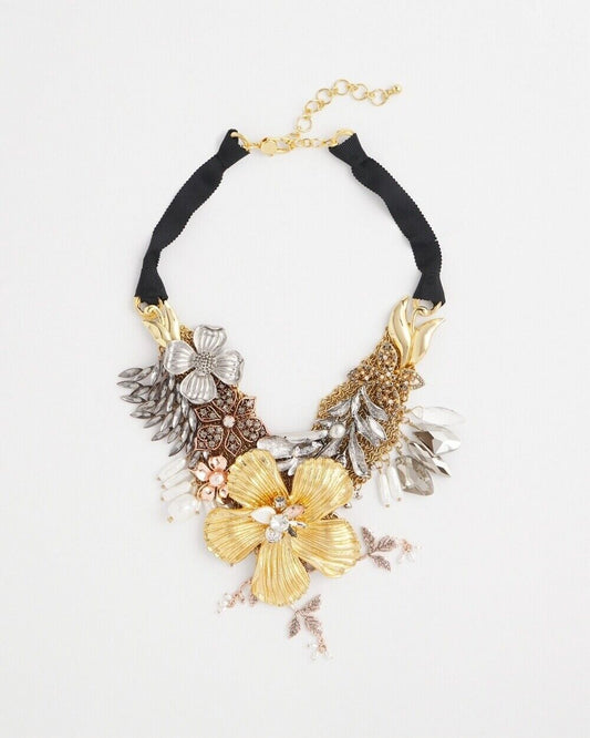 CHICO'S MIXED METAL FLORAL STATEMENT NECKLACE