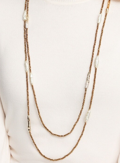 CHICO'S DOUBLE STRAND FAUX PEARL NECKLACE