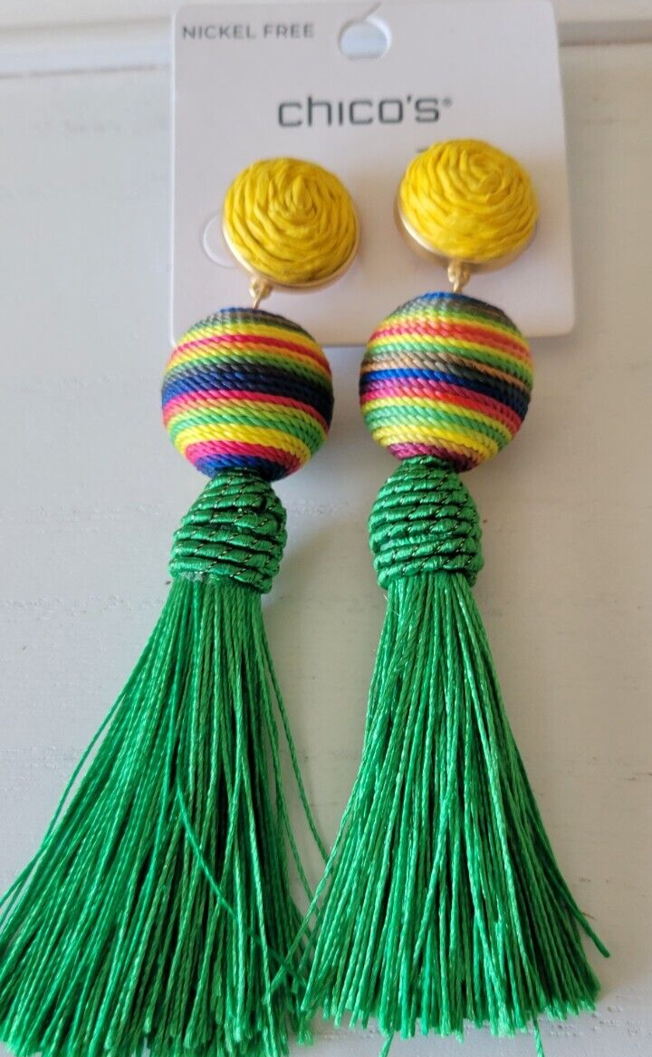 CHICO'S GREEN TASSEL DROP EARRINGS